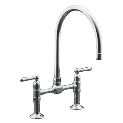 KOHLER Kitchen Faucets. HiRise Deck-Mount 12 in. 2-Handle High-Arc Bridge Kitchen Faucet in Polished Stainless Steel