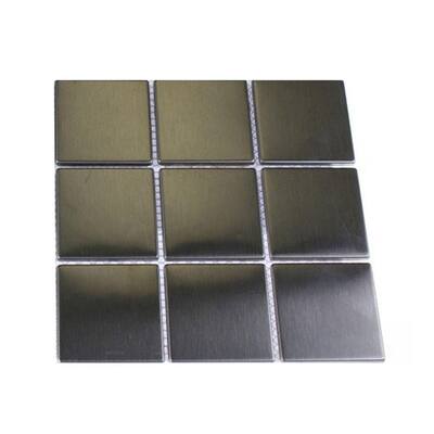 Splashback Glass Tile Metal Silver Stainless Steel 2 in. x 2 in. Square Tiles - 6 in. x 6 in. Tile Sample R1A4