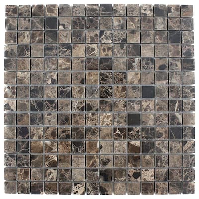 Splashback Glass Tile Dark Emperidor Squares 12 in. x 12 in. Marble Floor and Wall Tile DARK EMPERIDOR 3/4x3/4 SQUARES MARBLE