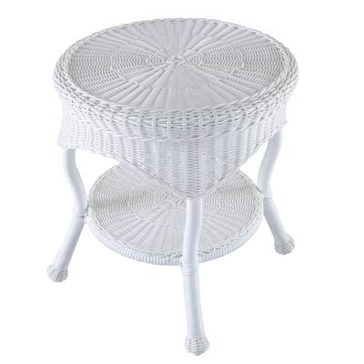 Discount Wicker Patio Furniture Sets on Kingman Bayside White All Weather Wicker Patio End Table 310101 At The