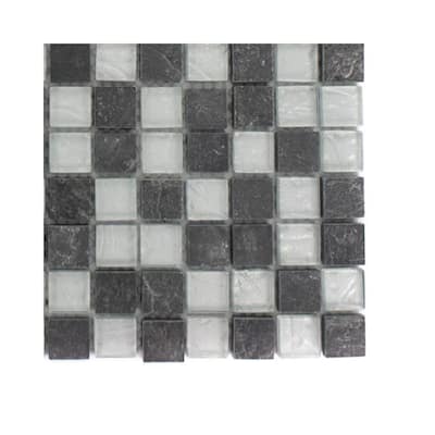 Splashback Glass Tile Tectonic Squares Black Slate and Silver Sample Size 6 in. x 6 in. Glass Floor and Wall Tile R6B3 STONE MOSAIC TILE