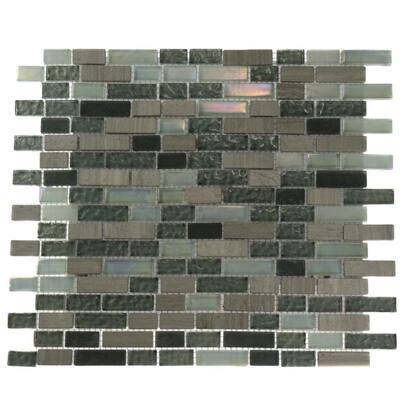 Splashback Glass Tile Galaxy Blend Brick Pattern 12 in. x 12 in. Marble And Glass Mosaic Floor and Wall Tile GALAXY BRICK
