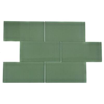 Splashback Glass Tile Contempo Spa Green Polished 3 in. x 6 in. Glass Mosaic Floor and Wall Tile CONTEMPO SPA GREEN POLISHED 3x6