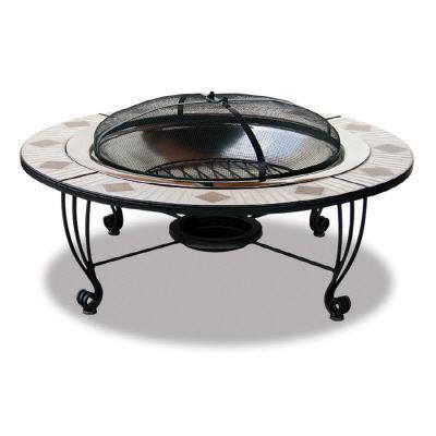 45 In. Ceramic Tile Firepit with Stainless Steel Bowl