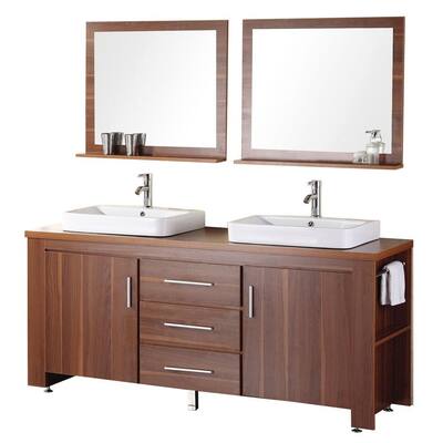Design Element Washington 72 Double Bathroom Vanity Set - Toffee