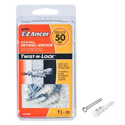 E-Z Ancor Twist-N-Lock 50 Drywall Anchors with Screws (25-Pack)