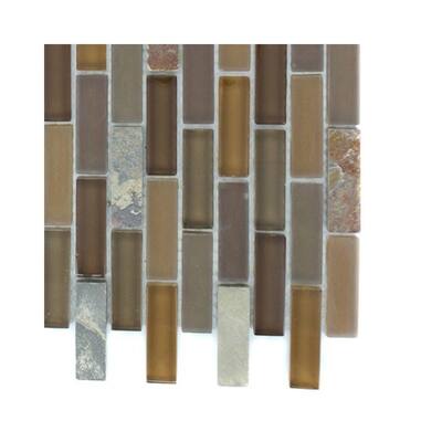 Splashback Glass Tile Tectonic Brick Multicolor Slate and Earth Blend Sample Size 6 in. x 6 in. Glass Floor and Wall Tile R6C4 STONE MOSAIC TILE