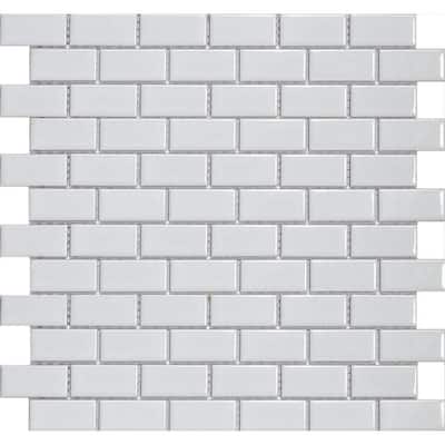 Merola Tile Metro Subway Glossy White 11-3/4 in. x 11-3/4 in. Porcelain Mesh-Mounted Mosaic Tile FXLMSSW