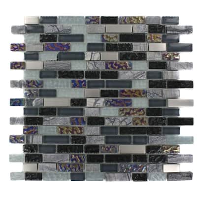 Splashback Glass Tile Seattle Skyline Blend Bricks 12 in. x 12 in. Marble And Glass Mosaic Floor and Wall Tile SEATTLE SKYLINE BLEND BRICKS BRICKS
