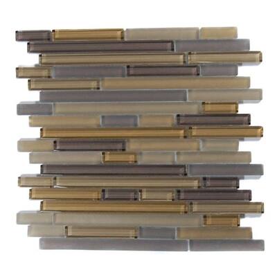 Splashback Glass Tile 12 in. x 12 in. Glass Mosaic Floor and Wall Tile TEMPLE KHAKI