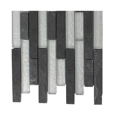 Splashback Glass Tile Tectonic Harmony Black Slate And Silver Glass Tiles - 6 in. x 6 in. Tile Sample R6A3