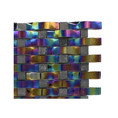 Splashback Glass Tile Contempo Curve Rainbow Black Glass Mosaic Floor and Wall Tile - 6 in. x 6 in. Tile Sample R4C3 GLASS MOSAIC TILE