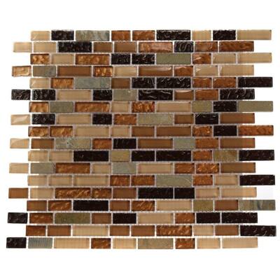 Splashback Glass Tile Golden Trail Blend Bricks 12 in. x 12 in. Marble And Glass Mosaic Floor and Wall Tile GOLDEN TRAIL BRICKS
