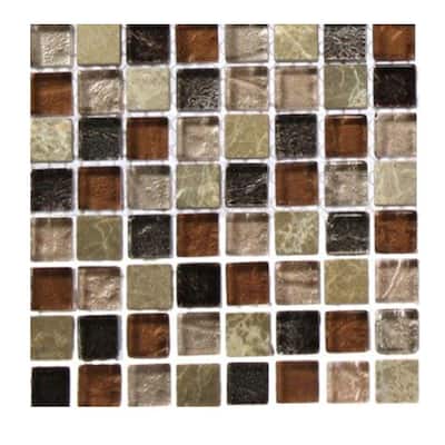 Splashback Glass Tile Outback Brown Blend 1/2 in. x 1/2 in. Marble And Glass Tile Squares - 6 in. x 6 in. Tile Sample R5D4