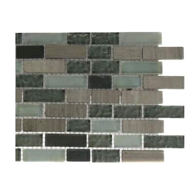 Splashback Glass Tile Galaxy Blend Brick Pattern 1/2 in. x 2 in. Marble And Glass Tile - 6 in. x 6 in. Tile Sample R4D6