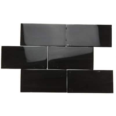 Splashback Glass Tile Contempo Classic Black Polished 3 in. x 6 in. Glass Mosaic Floor and Wall Tile CONTEMPO CLASSIC BLACK POLISHED 3x6