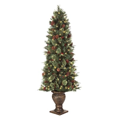 Martha Stewart Living 6.5 ft. Pre-Lit Potted Artificial Christmas Tree with Clear Lights (Set of ...