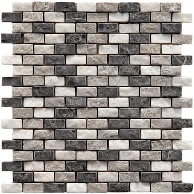SomerTile 12x11.5-inch Griselda Subway 0.625x1.5-inch Charcoal Natural Stone Mosaic Tiles (Pack of 10)