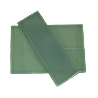 Splashback Glass Tile Contempo Spa Green Frosted 4 in. x 12 in. Glass Mosaic Floor and Wall Tile CONTEMPO SPA GREEN FROSTED 4X12