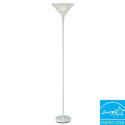 Cal Lighting Metal Torchiere with Glass Shade in White
