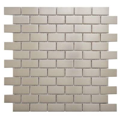 Merola Tile Meta Standard Subway 11-3/4 in. x 11-3/4 in. Stainless Steel Over Porcelain Mosaic Wall Tile MDXMSBST
