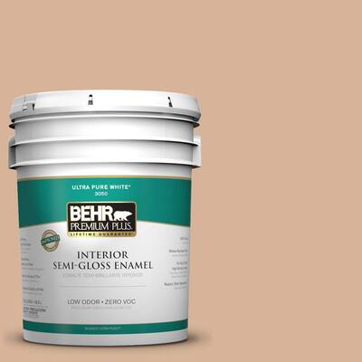 Behr Premium Plus Paint. 5-gal. #ecc-40-1 Canewood Zero Voc Semi-gloss Enamel Interior Paint 340005