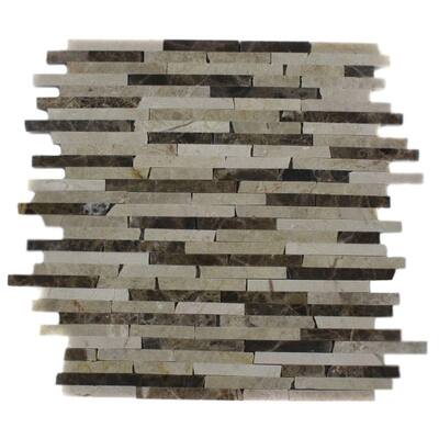 Splashback Glass Tile Cracked Joint Classic Brick Layout 12 in. x 12 in. Marble Mosaic Floor and Wall Tile COFFEE LATTE