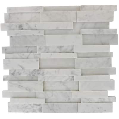 Splashback Glass Tile 12 in. x 12 in. Dimension 3D Brick White Carrera Stone Tiles DIMENSION3DBRICKWHITECARRERA STONE TILES
