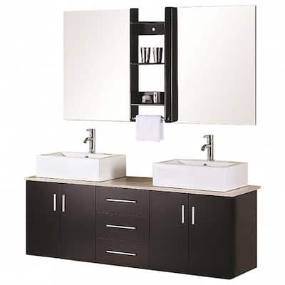 Design Element DEC004 Ava 61 Double Sink Vanity Set in Espresso