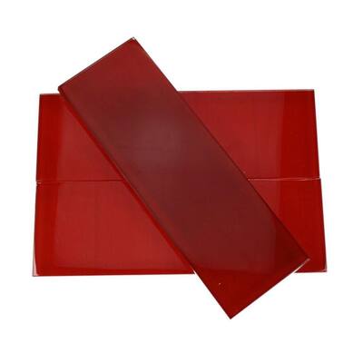 Splashback Glass Tile Contempo Lipstick Red Polished 4 in. x 12 in. Glass Mosaic Floor / Wall Tile CONTEMPO LIPSTICK RED POLISHED 4x12