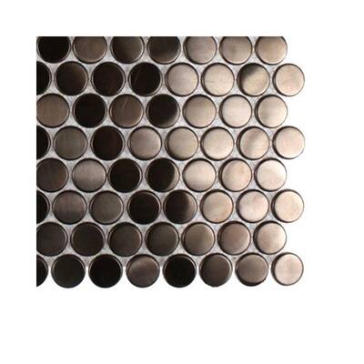 Splashback Glass Tile Metal Rouge Penny Round Stainless Steel Floor and Wall Tile - 6 in. x 6 in. Tile Sample R1D3 METAL TILES