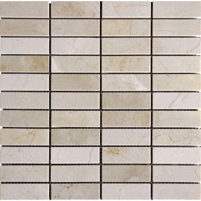 M.S. International Inc. Crema Marfil 1 in. x 3 in. Mosaic Polished Marble Floor & Wall Tile SMOT-CREM-1X3-P