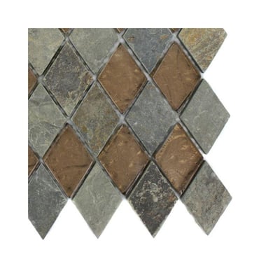 Splashback Glass Tile Tectonic Diamond Multicolor Slate and Bronze Sample Size 6 in. x 6 in. Glass Floor and Wall Tile R6D2 STONE MOSAIC TILE
