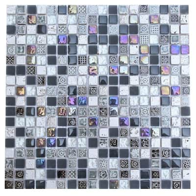 Splashback Glass Tile 12 in. x 12 in. Aztec Art City Slicker Grey Glass Tiles