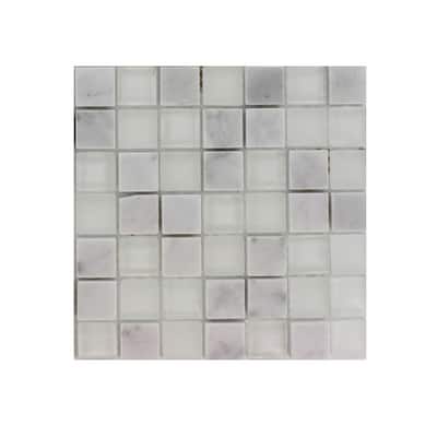 Splashback Glass Tile Tetris Carrera Ice 3/4 in. x 3/4 in. Square Glass Tiles - 6 in. x 6 in. Tile Sample R2C7