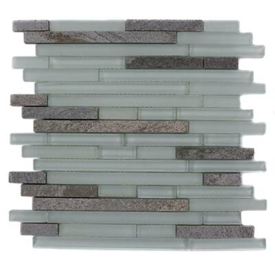 Splashback Glass Tile Temple Pistachio Ice 12 in. x 12 in. Marble And Glass Mosaic Floor and Wall Tile