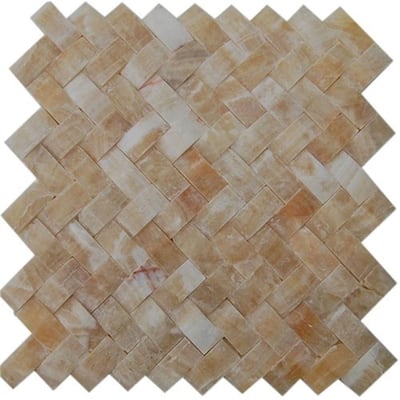 Splashback Glass Tile Honey Onyx Herringbone 12 in. x 12 in. Marble Mosaic Floor and Wall Tile HONEYONYXHERRINGBONE1X3