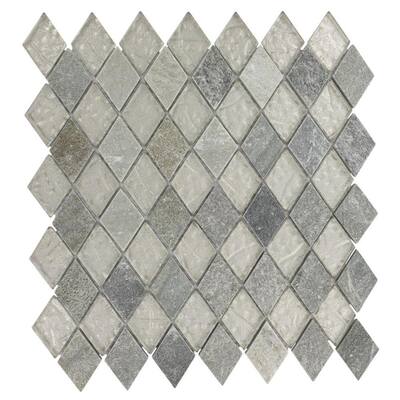 Splashback Glass Tile Tectonic Diamond Green Quartz Slate and White Gold 11 in. x 12 in. Glass Floor and Wall Tile TECTONICDIAMONDGREENQUARTZSLATEWHITEGOLD