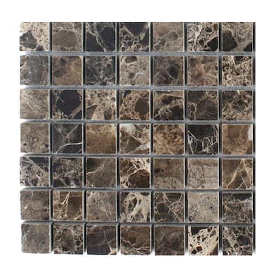 Splashback Glass Tile Dark Emperidor Squares Marble Floor and Wall Tile - 6 in. x 6 in. Tile Sample L4B10 STONE TILE