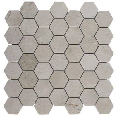Splashback Glass Tile Crema Marfil Hexagon 12 in. x 12 in. Polished Marble Floor and Wall Tile CREMA MARFIL HEXAGON POLISHED MARBLE