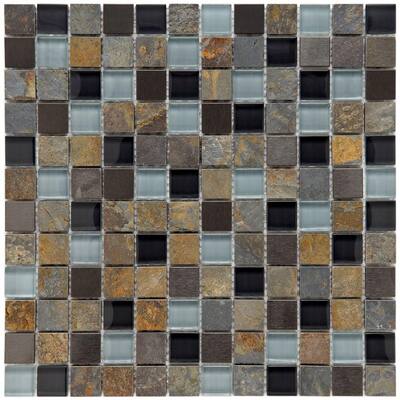 Somertile Basilica 1-inch Alloy Charcoal Stone and Glass Mosaic Tiles (Pack of 10)