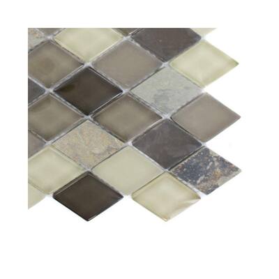Splashback Glass Tile Tectonic Diamond Multicolor Slate and Khaki Blend Sample Size 6 in. x 6 in. Glass Floor and Wall Tile R6D6 STONE MOSAIC TILE