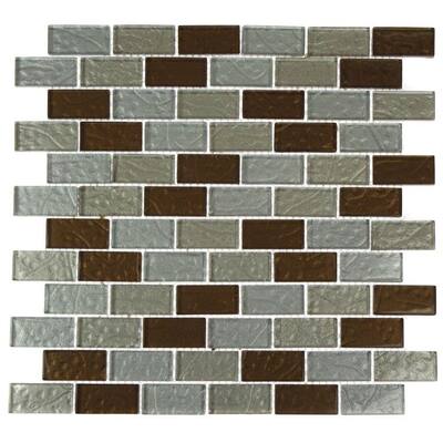 Splashback Glass Tile Metallic Ale Blend 12 in. x 12 in. Glass Mosaic Floor and Wall Tile METALLIC ALE BLEND 1X2