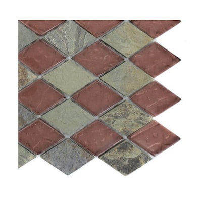 Splashback Glass Tile Tectonic Diamond Multicolor Slate And Rust Glass Tiles - 6 in. x 6 in. Tile Sample R6D7