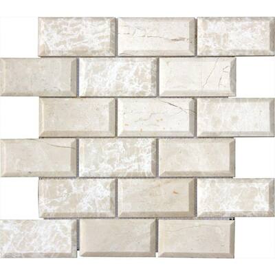 MS International Paradise Beige 12 in. x 12 in. Polished Beveled Marble Mesh-Mounted Mosaic Floor and Wall Tile PBEIGE-2X4PB