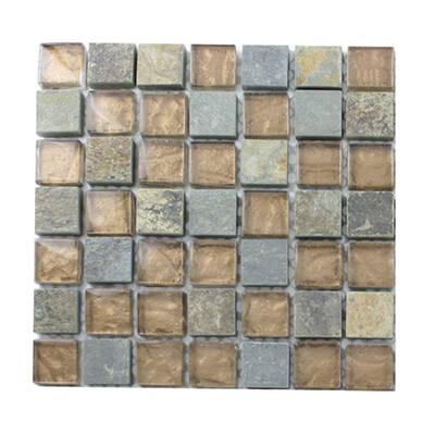Splashback Glass Tile Tectonic Squares Multicolor Slate And Bronze Glass Tiles - 6 in. x 6 in. Tile Sample R6B2
