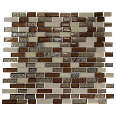 Splashback Glass Tile Brick Pattern 12 in. x 12 in. Marble And Glass Mosaic Floor and Wall Tile SUEDE SHOE