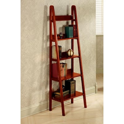  Dark Walnut 5-Shelf Ladder Bookshelf-2853700860 at The Home Depot