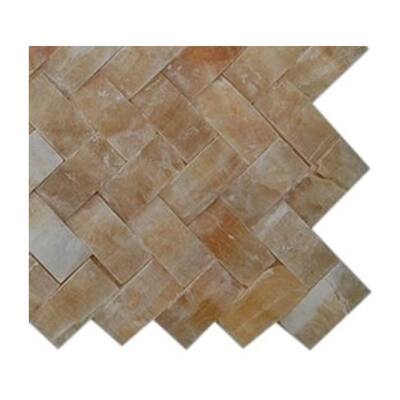 Splashback Glass Tile Honey Onyx Herringbone 1 in. x 3 in. Marble Mosaic Tiles - 6 in. x 6 in. Tile Sample L3B11