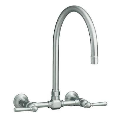 KOHLER Kitchen Faucets. Hirise Wall-Mount 2-Handle Low-Arc Kitchen Faucet in Brushed Stainless Steel